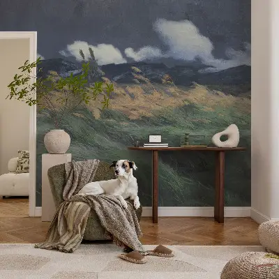 Foto behang voor de kinderkamer met door de wind meegevoerde grassen als motief