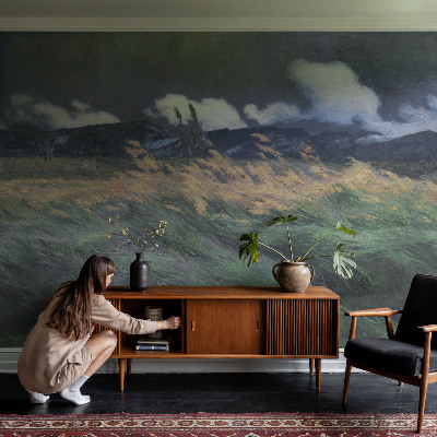 Foto behang voor de kinderkamer Door de wind meegevoerde grassen