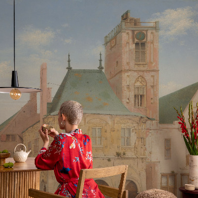 Fotobehang kinderkamer met een print van een historisch stadhuis