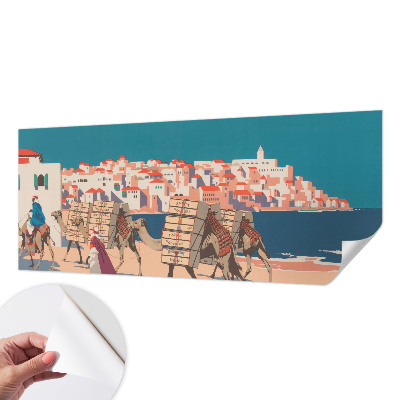 3D fotobehang met een kamelenkaravaan als motief