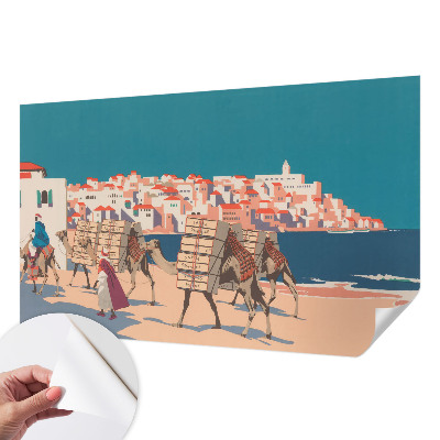 3D fotobehang met een kamelenkaravaan als motief
