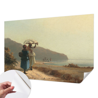 Foto behang voor de keuken met een print van een kustwandeling