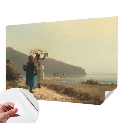 Foto behang voor de keuken met een print van een kustwandeling