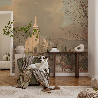 Zelfklevend fotobehang op maat Winterlandschap