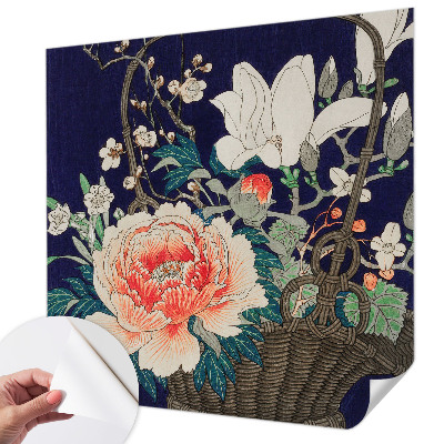 Fotobehang voor kinderkamer met een print van een bloemenmand