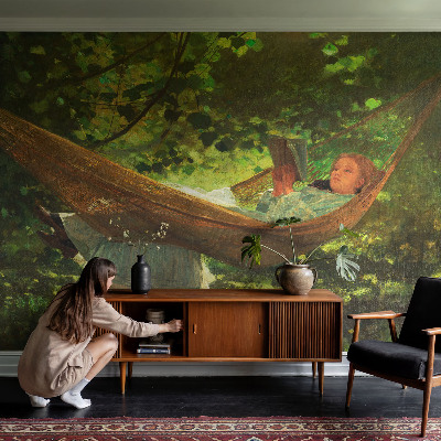 Fotobehang voor kinderkamer met een rustgevend ontwerp van een hangmat