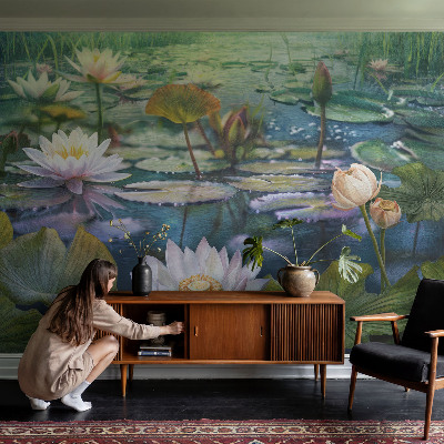 Fotobehang voor de kinderkamer met vijverbloemen