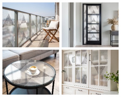 Zonwerende raamfolie glas in lood Grijze driehoeken