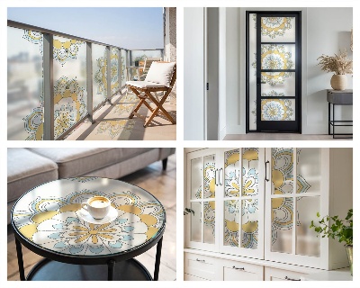 Zelfklevende raamfolie glas in lood Kleurrijke mandala's