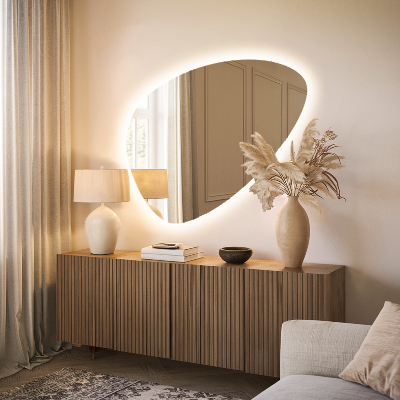 Asymmetrische eivormige spiegel met LED verlichting