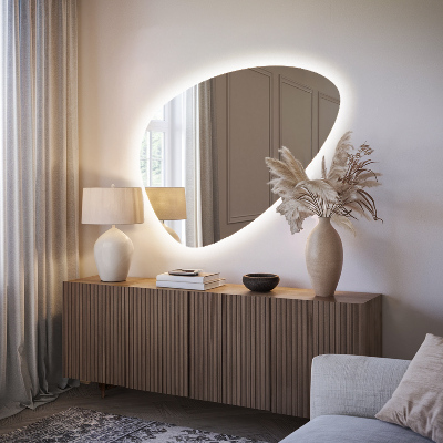 Asymmetrische eivormige spiegel met LED verlichting