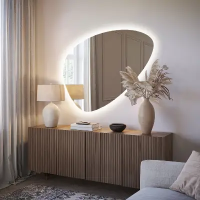 Asymmetrische eivormige spiegel met ledverlichting