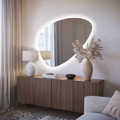Asymmetrische eivormige spiegel met LED verlichting
