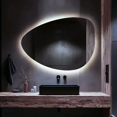 Asymmetrische eivormige spiegel met ledverlichting