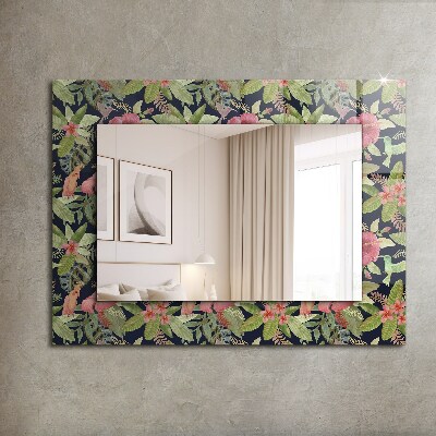 Spiegel met print Bloemen en vogels