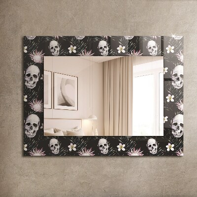 Wandspiegel met print Schedels en bloemen