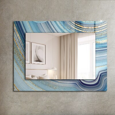 Spiegel lijst met print Blauwe abstracte golven
