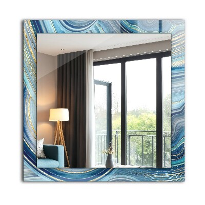 Spiegel lijst met print Blauwe abstracte golven