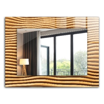 Wandspiegel met print Golven in hout