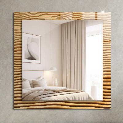 Wandspiegel met print Golven in hout