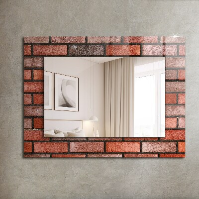 Spiegel met bedrukte lijst Rode bakstenen muur