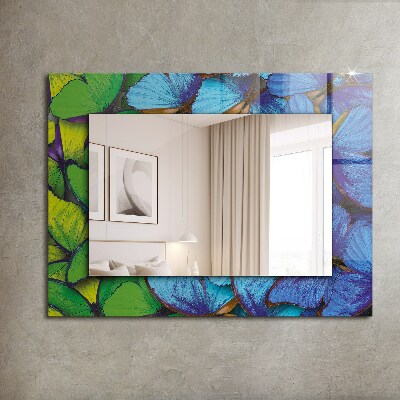 Wandspiegel met print Blauwe en groene vlinders
