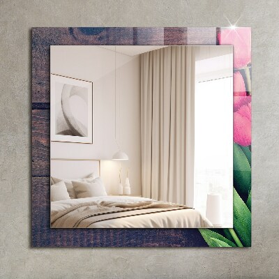 Spiegel met decoratie Hout met roze tulpen