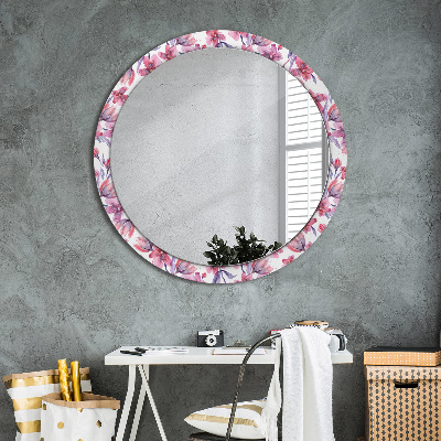 Ronde spiegel met bedrukte lijst Waterverfbloemen