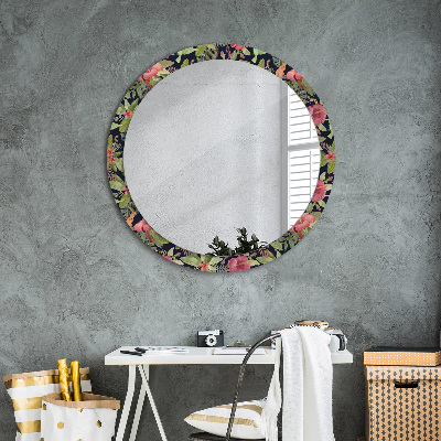 Ronde spiegel met bedrukte lijst Hibiscus bloemen