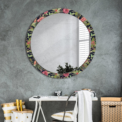 Ronde spiegel met bedrukte lijst Hibiscus bloemen