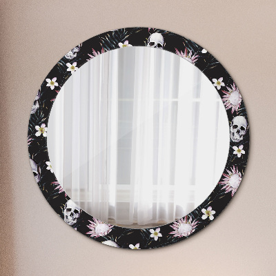 Bedrukte ronde spiegel Schedelbloemen