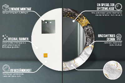 Ronde spiegel met bedrukte lijst Marmeren en goud