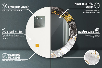 Ronde spiegel met bedrukte lijst Marmeren en goud