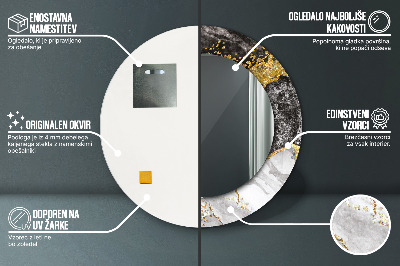 Ronde spiegel met bedrukte lijst Marmeren en goud