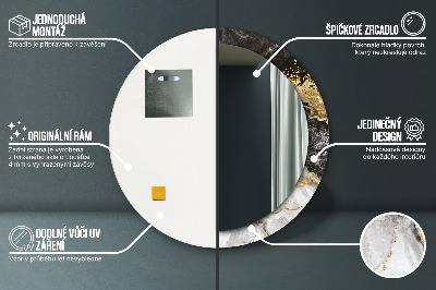 Ronde spiegel met bedrukte lijst Marmeren en goud