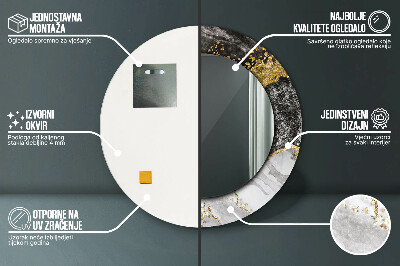 Ronde spiegel met bedrukte lijst Marmeren en goud