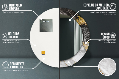Ronde spiegel met bedrukte lijst Marmeren en goud