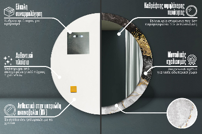 Ronde spiegel met bedrukte lijst Marmeren en goud