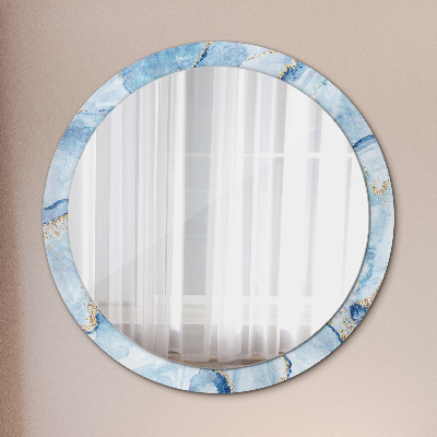 Bedrukte ronde spiegel Blauw marmergoud