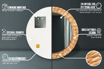 Bedrukte ronde spiegel Riettextuur