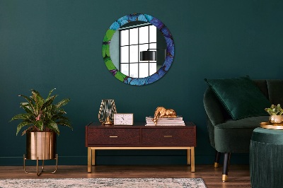 Ronde spiegel met decoratie Blauwe en groene vlinder