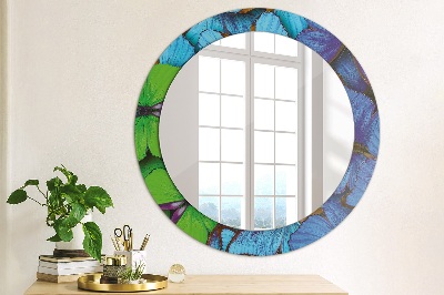 Ronde spiegel met decoratie Blauwe en groene vlinder