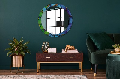 Ronde spiegel met decoratie Blauwe en groene vlinder