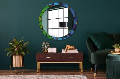 Ronde spiegel met decoratie Blauwe en groene vlinder