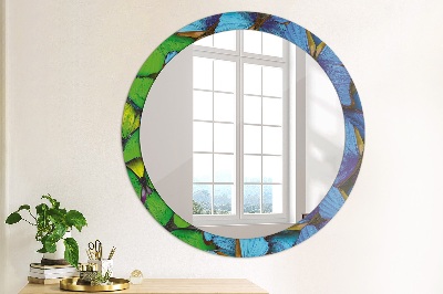 Ronde spiegel met decoratie Blauwe en groene vlinder