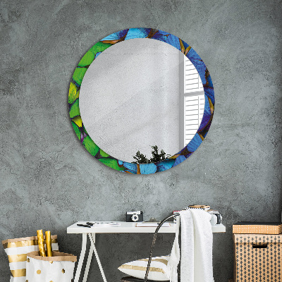 Ronde spiegel met decoratie Blauwe en groene vlinder