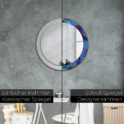 Ronde spiegel met decoratie Blauwe en groene vlinder