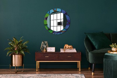 Ronde spiegel met decoratie Blauwe en groene vlinder