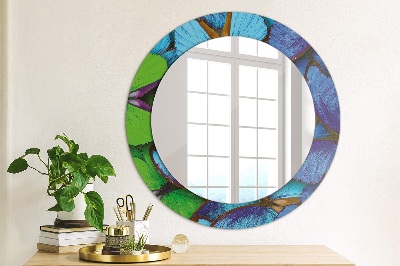 Ronde spiegel met decoratie Blauwe en groene vlinder