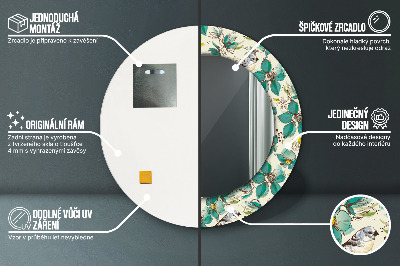 Ronde spiegel met bedrukte lijst Bloemen en vogels